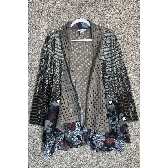 Aris. A Mixed Media Velvet Lagenlook Boho Artsy Patchwork Cardigan Duster Sz L - Picture 1 of 8